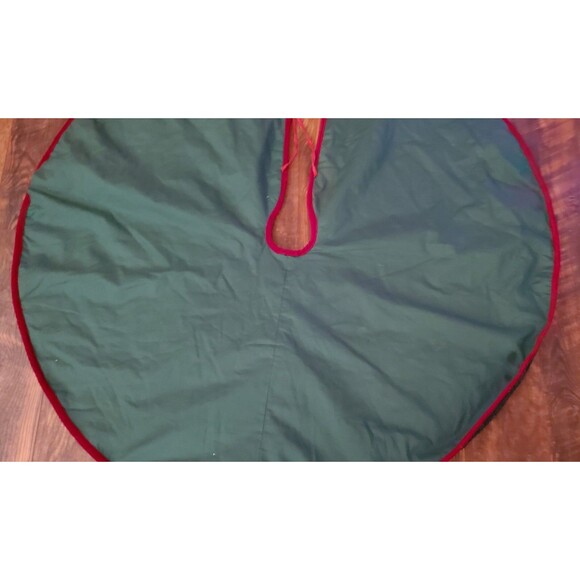 Santa Snowman Christmas Tree Skirt Green Sparkly 43" Primitive Vtg Y2K Applique - Picture 8 of 9